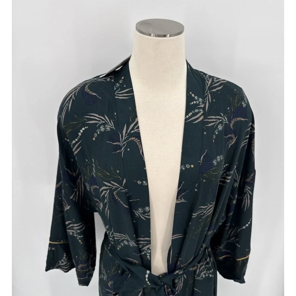 Hanro Womens Green Kelp Garden Print Long Robe Size Small Designer Luxury NWT